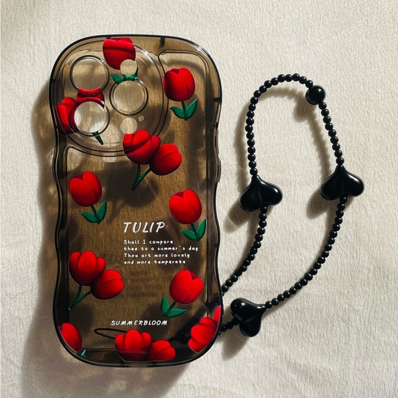 Other - Brand New Beautiful Tulips Phone Case with Heart Lanyard for IPhone 14 Pro